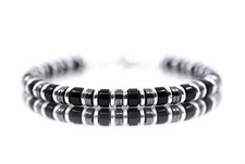 Black Onyx & Gray Hematite Heishi Bracelet with Heavy Sterling Silver Accents picture