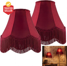 Fringe Lamp Shade Set of 2, Burgundy Vintage Scalloped Lampshade picture