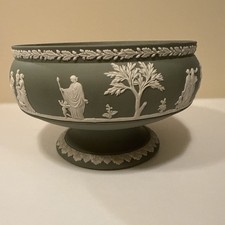 Vintage Wedgwood Jasperware Pedestal Fruit Bowl Celadon Green Sacrifice Figures picture