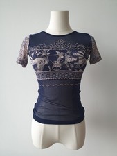 Vintage Save The Queen Y2K Mesh Navy Blue Graphic Top - Rome Print 00s gaultier picture