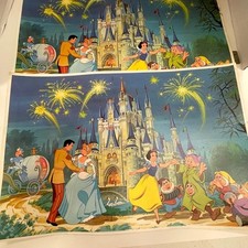 Vtg Walt Disney World Laminated Placemats Lot of 2 Magic Kingdom Map 17x11
