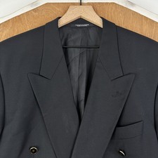 VTG Baumler Blazer Mens 46R Black Double Breasted 6 Button Metal 100% Wool Retro picture
