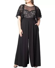 Kiyonna Plus Size Alluring Sequins Lace Formal Jumpsuit Black 4X NWT $288 picture