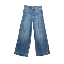 Spanx Jeans Womens PM Petite Denim Seamed Front Wide Leg Pull On Elastic Waist picture