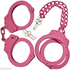Real PINK Steel Hand & LEG Handcuffs Police Double Locking Cuffs Cuff HOT 2 Keys picture