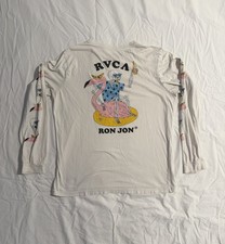 Vintage RVCA x Ron Jon Skeleton Flamingo Surfing White Long Sleeve Shirt M - Y2K picture