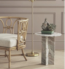 Stunning Horchow Designer Solid Marble Neutral Toned Accent Side Table - INDIA picture