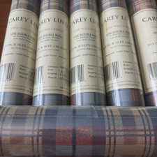 6 Rolls York Carey Lind Plaid Wallpaper KP7222 Blue Taupe Rust Vintage 1990s NOS picture