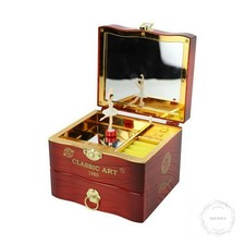 Vintage Musical Jewelry Box, Brown Dancing Ballerina Wind Up Music Box with Mak picture