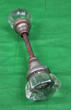 Vintage Clear Glass Door Knob Pair 12 Point Crystal w/ Spindle Antique Hardware picture