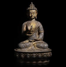 Ming-Qing Period Tibetan Silver-Accented Gilt Bronze Seated Buddha Statue 2.7kg picture