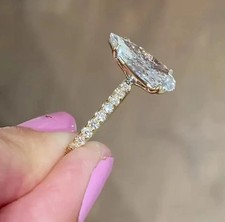 4Ct Pear Cut Lab Created Diamond Engagement Ring 14k Yellow Gold Plated picture