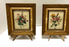 VTG. ANT. EDNA LEWIS STUDIOS ARTIST SIGNED ORIG. PAIR FLORAL OIL PAINTINGS 7.5” picture
