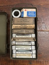 Antique Davis Emergency Equipment Co First Aid Kit 1940s Military WWII Jeeps picture