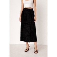 Vintage Forenza Midi Black Suede Leather Skirt Wrap Pencil Lined New Size 8 picture