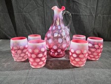 Fenton LG Wright Cranberry Opalescent Coin Dot Pitcher 6 Tumblers 7 Pc Set picture
