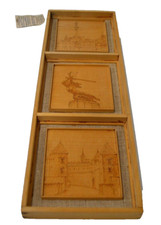 Vintage Polish Wood Pyrography Framed Picture Set Cepelia Poland Landmarks picture
