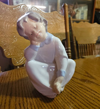 Vintage Studio Ceramic Figurine – Pensive Boy in Sleepwear (Zaphir/Lladró Style) picture