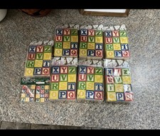 Vintage Wooden Alphabet Blocks Crafts Etc Sealed Lot – 7 Packs large 2 mini picture