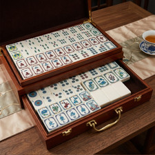 Vintage Green Faux Jade Mahjong Tile Set Buddha Joker American Board Game Gift picture