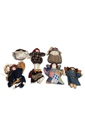 Set Of 7 Charming Vintage Primitive Folk Art Fabric Handmade Rag Doll Angels/cb picture