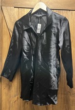 Express Satin V Neck Blouse 3/4 Sleeve Collared Lettuce Hem Black Size S NWT picture