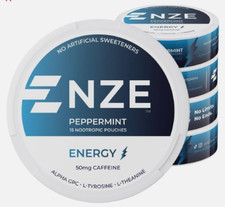 NZE Caffeine Nootropic Pouches Peppermint 5 Pack | 50mg Energy Focus Nicotine picture