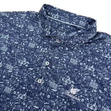 Johnnie-O Tailgater 2.0 Polo Shirt Mens XL Blue Football Print Concession Logo picture