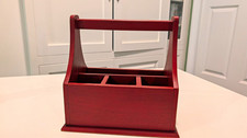 vintage, primitive red wooden organizer caddy with handle picture
