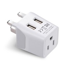 Ceptics USA to UK, Hong Kong Travel Adapter Plug - Type G - Dual USB (CTU-7) picture