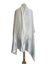 H83# Hermes Paris Metallic Silk Cashmere Scarf Stole Shawl White Silver Monogram picture