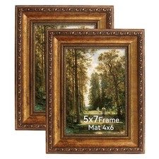5x7 Vintage Brass Gold Picture Frame, Real Glass, Set of 2 2 Pack Vintage Gold picture