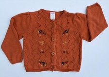 VTG Gymboree Girls Orange Knit Cardigan Sweater Floral Embroidered Size 5 Fall picture