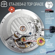 MOVEMENT AUTOMATIC ETA 2834-2, TOP GRADE GLUCYDUR, KIF - TRIOVIS,  HH4, SS SCREW picture