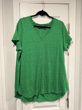 NWOT Tahari Size 1X Kelly Green 100% Linen V Neck Short Sleeve Relaxed Fit Top picture