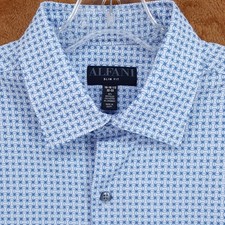 ALFANI Dress Shirt Mens Size 16 16.5 32 33 Blue Neat Geo Slim Fit Stretch picture