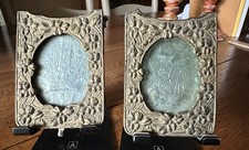 Pair Antique 1850s Daguerreotype Photo Cases Floral Frames Embossed Liners picture