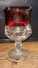 18 Vintage King’s Crown Style Ruby Flash Thumbprint Glass Goblets Stemware Set picture