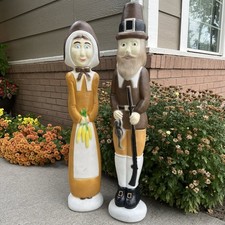 VTG Don Featherstone Pilgrim Blow Molds Couple Thanksgiving Man/Woman Unlit 34” picture