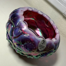 Fenton Plum Iridescent Carnival Glass Rose Bowl picture