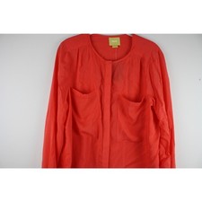 Maeve Anthropologie Clara Split Blouse 12 NWT Coral Rayon Pocket Button Top picture