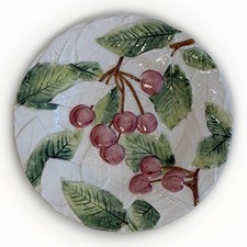 Vintage Italian Majolica Plate Cherries Hand Painted Textured 8