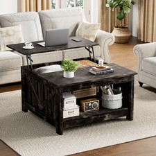 Lift Top Square Coffee Table with Storage Black Oak 31.5 in Wood picture