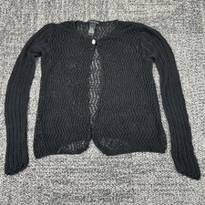 C’est City Women’s M Black Open Knit Cardigan 100% Silk Long Sleeve Lightweight picture