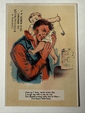 Bowery NY Nicoll Taylor Clothing Baby Father Funny Victorian Trade Card 1880s picture