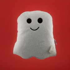 Ghost Decorative Pillow Halloween Faux Fur Smiley Face 12x13.5 picture