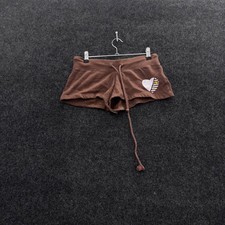 Wet Seal Vintage Y2K Brown Heart Graphic Colorblock Mini Sweat Shorts Small picture