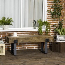 Garden Bench with Metal Legs, Rustic Wood Effect Concrete Dining Bench, Natural picture
