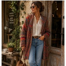 Ecote Urban Outfitters Multicolor Chunky Knit Hooded Cardigan Sweater XS/S picture