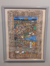 Vintage Mexican Amate Bark Paper Painting - Framed - Large picture